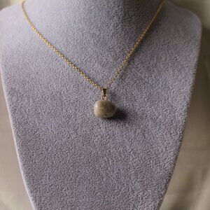 Natural Grey Polished Stone Pendant on Gold Chain